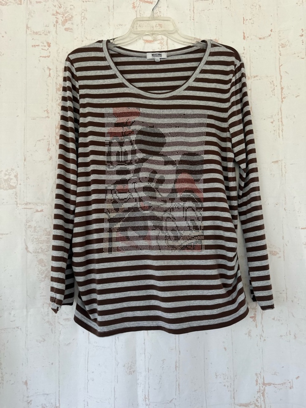 Moschino Cheap & Chic Graphic T Shirt XL Rhinestone Top Stripes Designer Tee